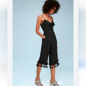 ADELYN RAE Sandy Tassel hem Tie knot bust strappy Jumpsuit Black Sz XS